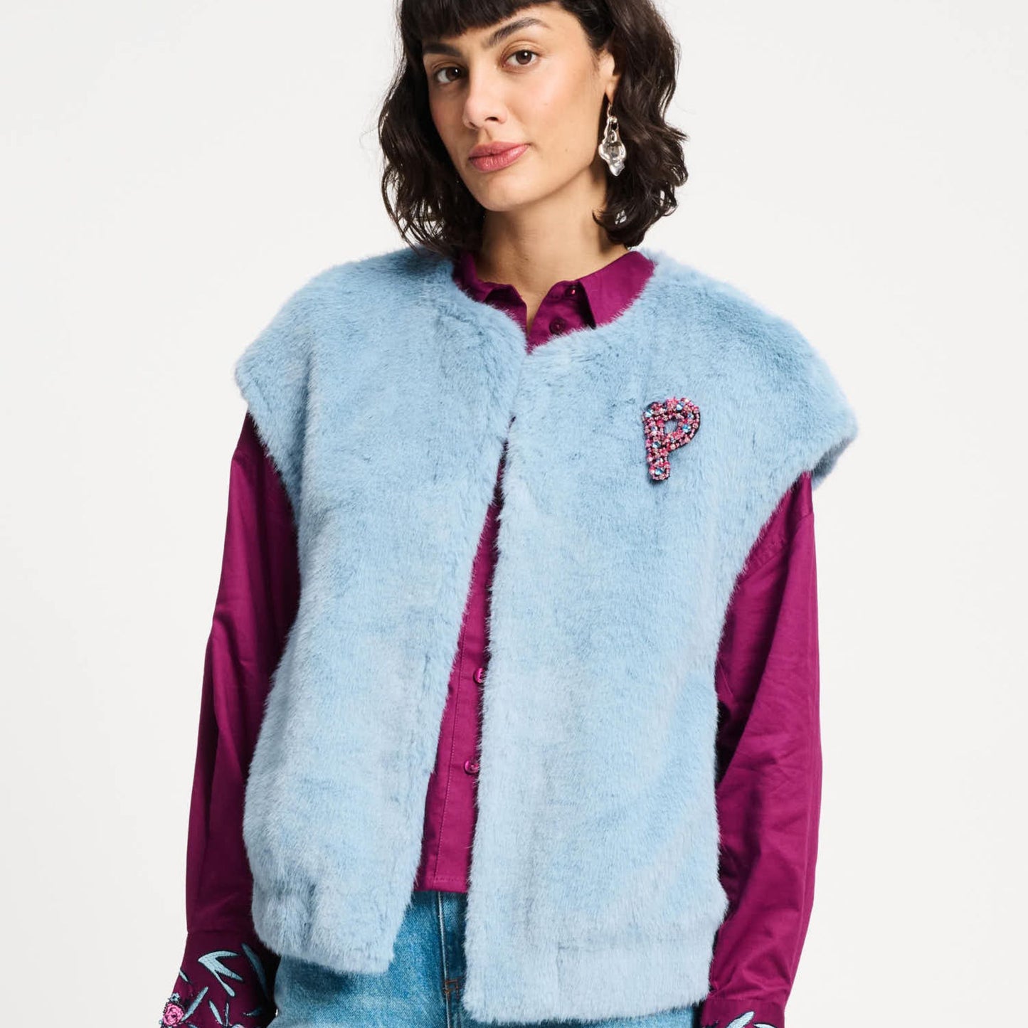 POM Amsterdam Blue Faux Fur Gilet