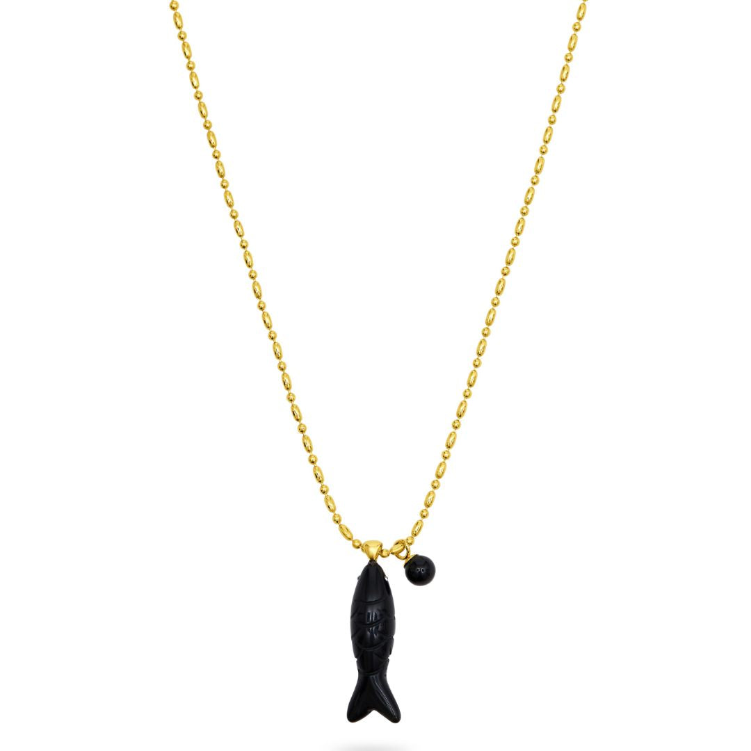Talis Chains Happy Fish Pendant Necklace - Black Agate