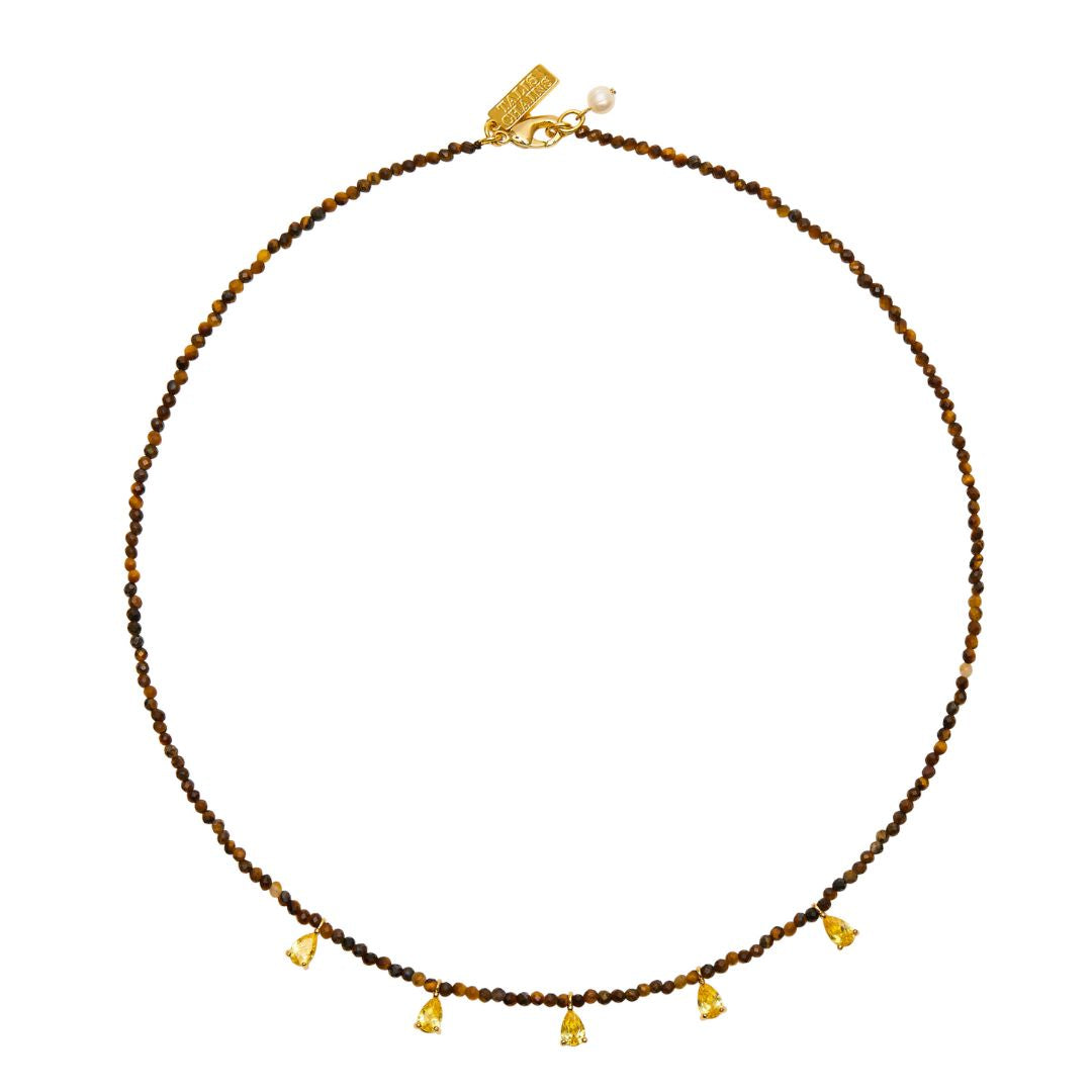 Talis Chains Beaded Necklace with CZ Drops - Tigers Eye