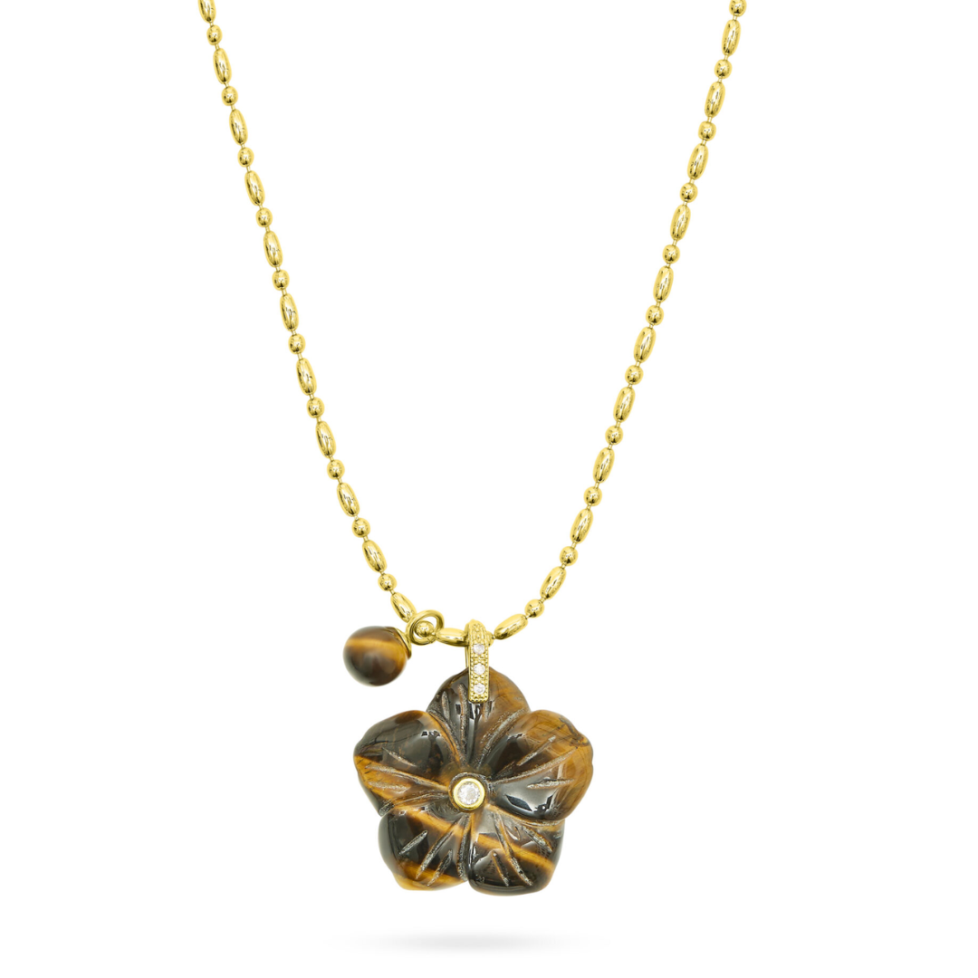 Talis Chains Flower Pendant Tigers Eye