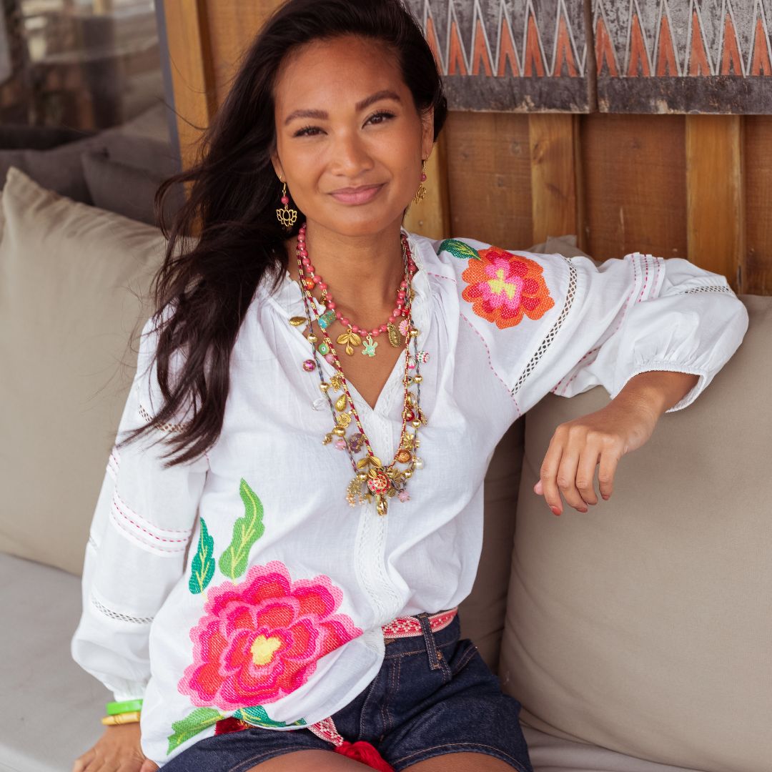 Place du Soleil Embroidered Flower Blouse