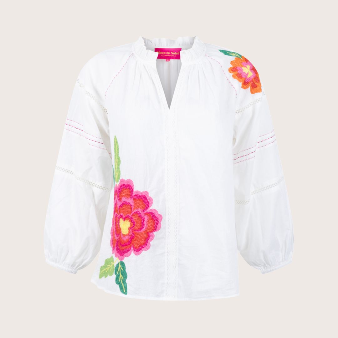 Place du Soleil Embroidered Flower Blouse