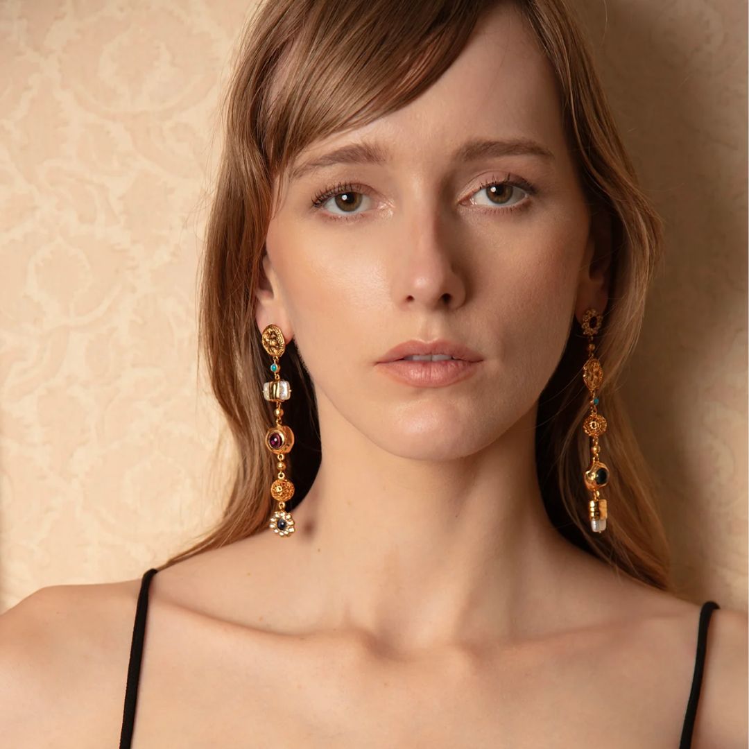 Joanna Laura Constantine Long Mismatched Cabochon Earrings