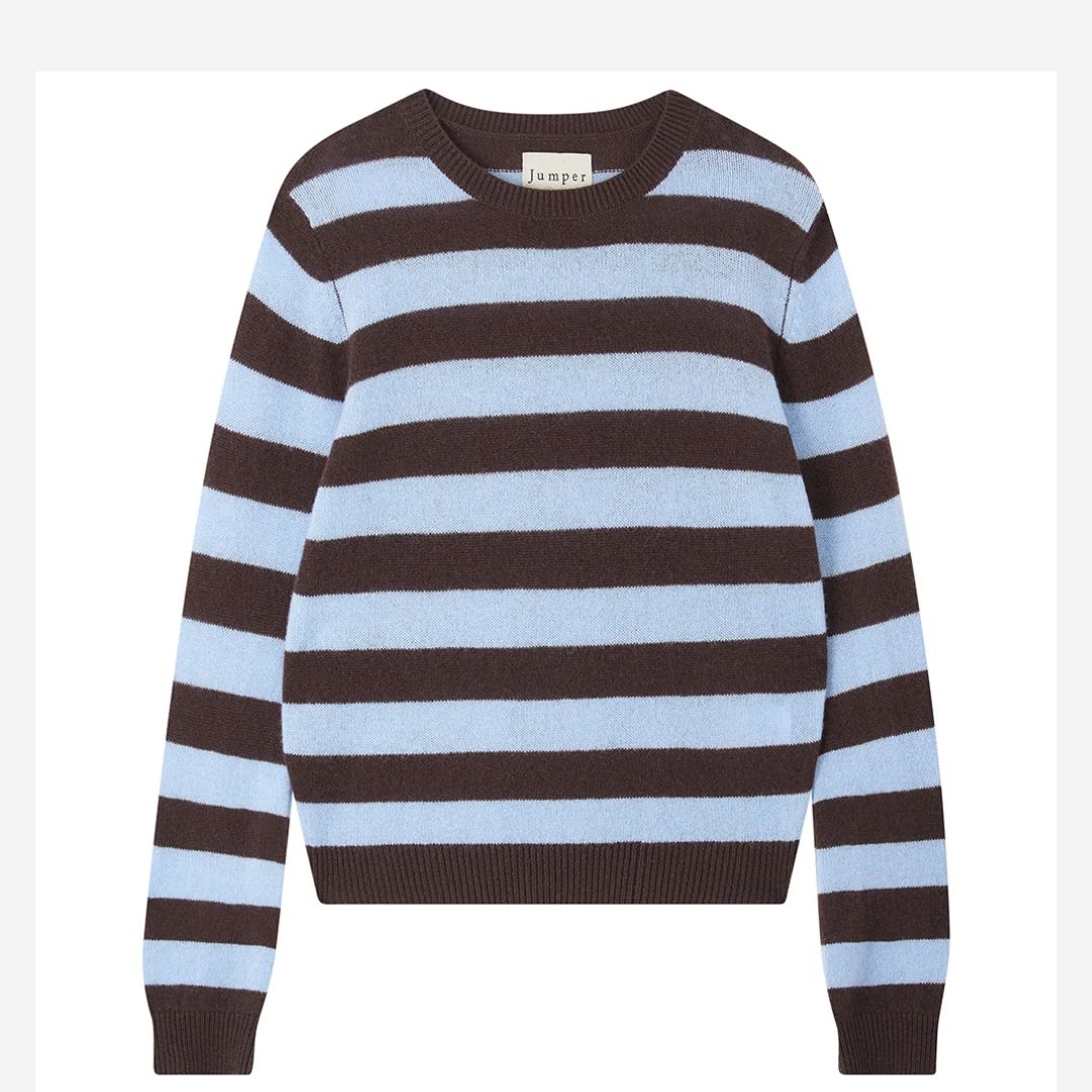 Jumper1234 Cashmere Stripe Crew in Dark Brown and Blue