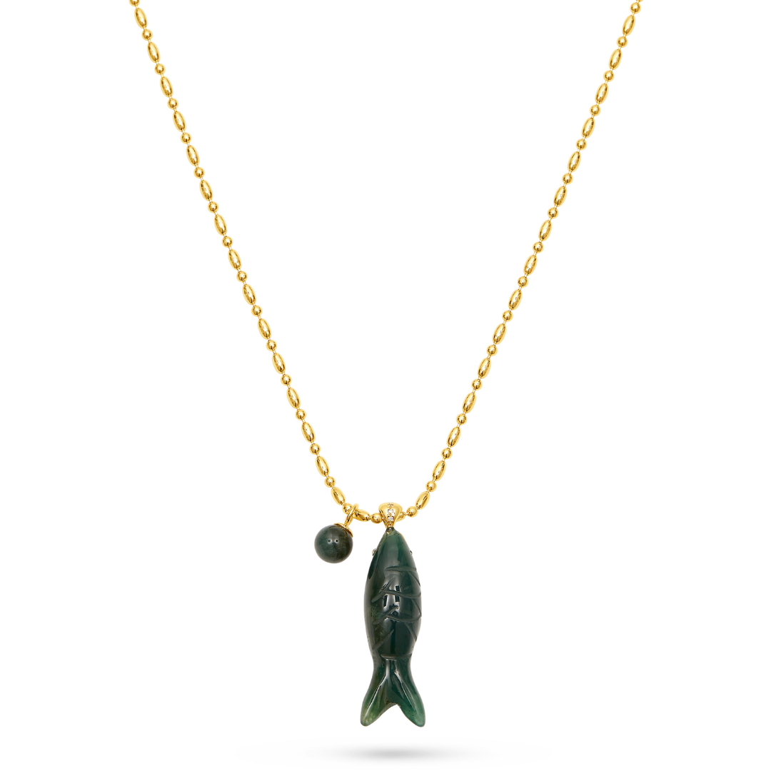 Talis Chains Happy Fish Pendant Necklace - Green Agate