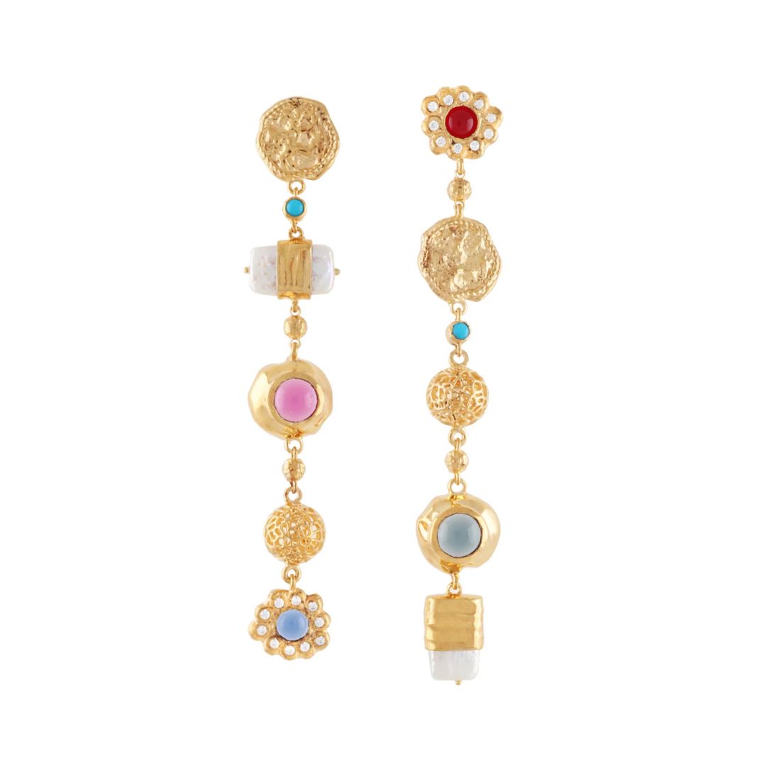 Joanna Laura Constantine Long Mismatched Cabochon Earrings